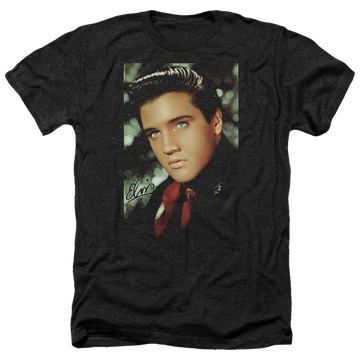 Charcoal men's heather t-shirt with Elvis Presley Red Scarf graphic