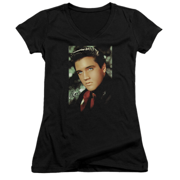 Elvis Presley Red Scarf - Juniors V-Neck T-Shirt Juniors V-Neck T-Shirt Elvis Presley   