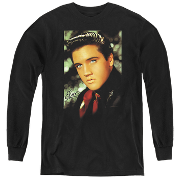 Black youth long sleeve t-shirt with Elvis Presley Red Scarf graphic