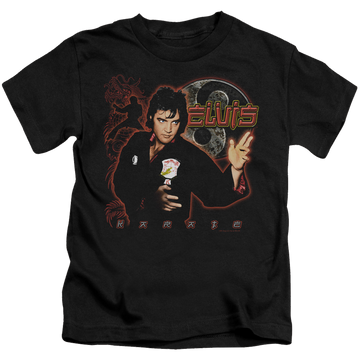 Black kid's t-shirt for ages 4 to 7 with Elvis Presley Karate graphic