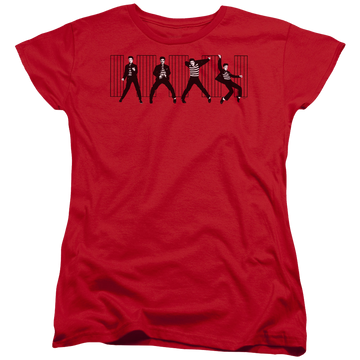 Red women's t-shirt with Elvis Presley Jailhouse Rock graphic