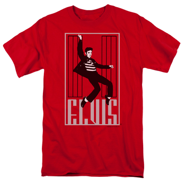 Red men's regular fit t-shirt with Elvis Presley One Jailhouse graphic