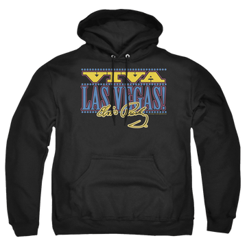 Black pullover hoodie with Elvis Presley Viva Las Vegas graphic