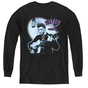 Black youth long sleeve t-shirt with Elvis Presley Hillbilly Cat graphic