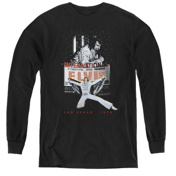 Black youth long sleeve t-shirt with Elvis Presley Las Vegas graphic