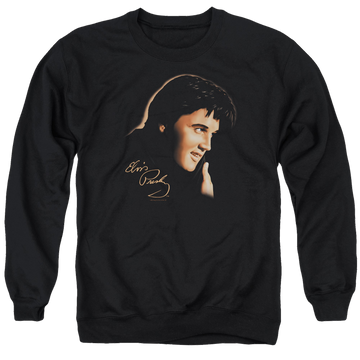 Black men's crewneck sweatshirt with Elvis Presley Warm Portrait graphic