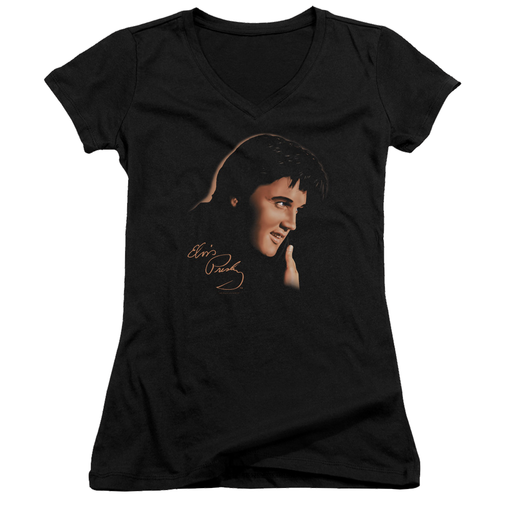 Elvis Presley Warm Portrait - Juniors V-Neck T-Shirt Juniors V-Neck T-Shirt Elvis Presley   