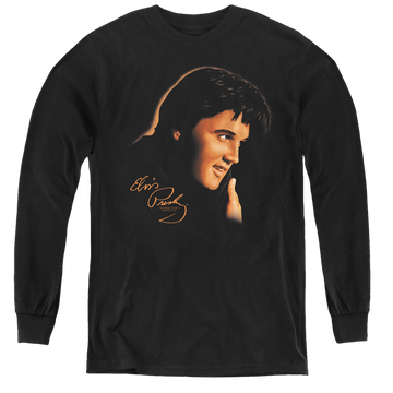 Black youth long sleeve t-shirt with Elvis Presley Warm Portrait graphic