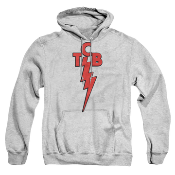 Athletic heather pullover hoodie with Elvis Presley Tcb graphic