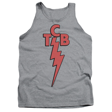 Athletic heather men's tank with Elvis Presley Tcb graphic