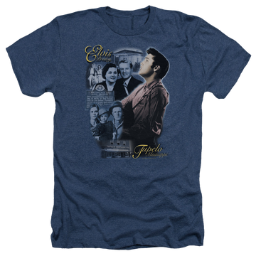 Navy men's heather t-shirt with Elvis Presley Tupelo graphic