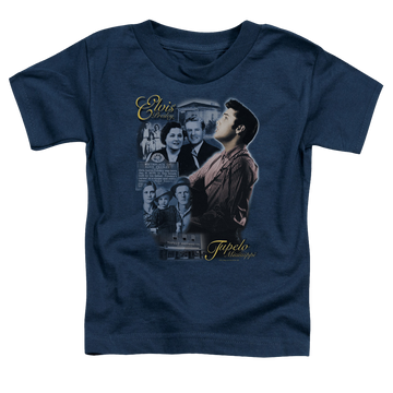 Navy toddler t-shirt with Elvis Presley Tupelo graphic