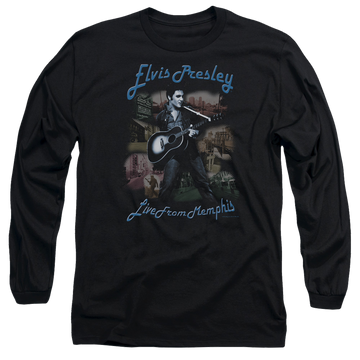 Black men's long sleeve t-shirt with Elvis Presley Memphis graphic