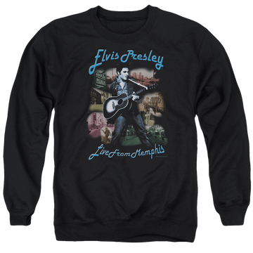 Black men's crewneck sweatshirt with Elvis Presley Memphis graphic