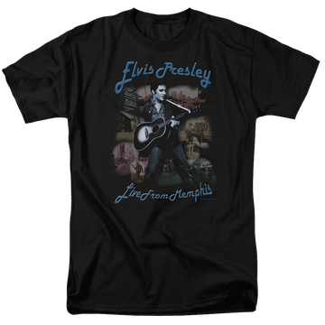 Black men's regular fit t-shirt with Elvis Presley Memphis graphic