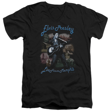 Black men's v-neck t-shirt with Elvis Presley Memphis graphic