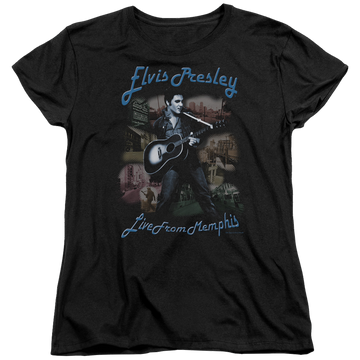 Black women's t-shirt with Elvis Presley Memphis graphic