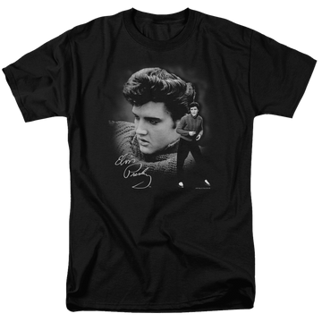 Black men's regular fit t-shirt with Elvis Presley Sweater graphic