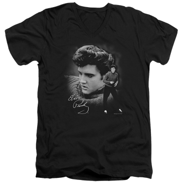 Black men's v-neck t-shirt with Elvis Presley Sweater graphic