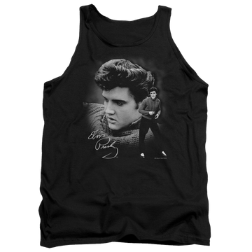 Black men's tank with Elvis Presley Sweater graphic