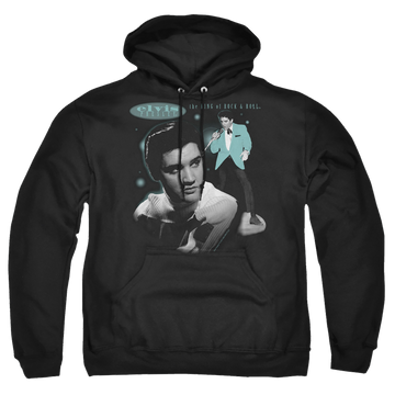 Black pullover hoodie with Elvis Presley Teal Portrait graphic