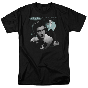 Black men's regular fit t-shirt with Elvis Presley Teal Portrait graphic