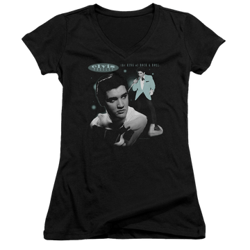 Elvis Presley Teal Portrait - Juniors V-Neck T-Shirt Juniors V-Neck T-Shirt Elvis Presley   