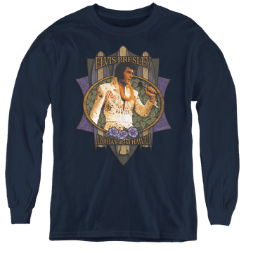 Navy youth long sleeve t-shirt with Elvis Presley Aloha From Hawaii graphic