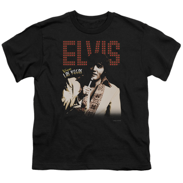 Black youth t-shirt for ages 8 to 12 with Elvis Presley Viva Star graphic