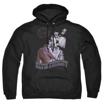 Black pullover hoodie with Elvis Presley Violet Vegas graphic