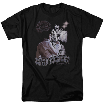 Black men's regular fit t-shirt with Elvis Presley Violet Vegas graphic