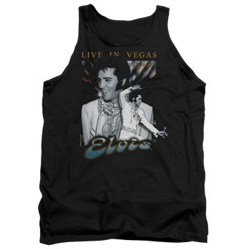 Black men's tank with Elvis Presley Live In Vegas graphic