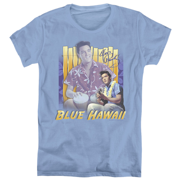 Carolina blue women's t-shirt with Elvis Presley Blue Hawaii graphic