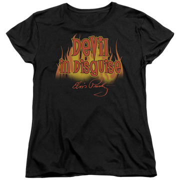 Black women's t-shirt with Elvis Presley Devil In Disguise graphic