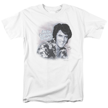White men's regular fit t-shirt with Elvis Presley Lonesome Tonight graphic