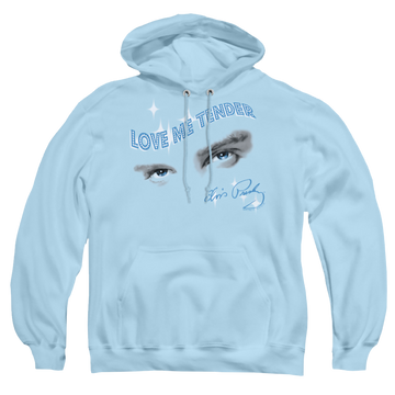 Light blue pullover hoodie with Elvis Presley Tender Eyes graphic