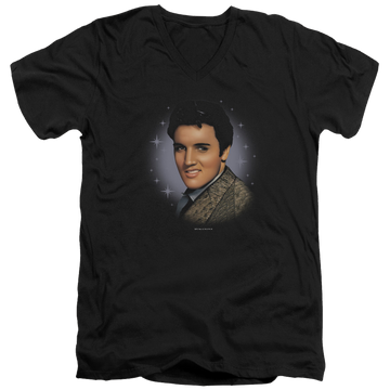 Black men's v-neck t-shirt with Elvis Presley Starlite graphic