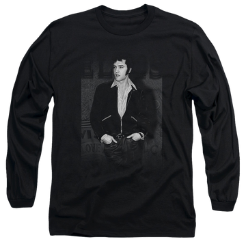 Black men's long sleeve t-shirt with Elvis Presley Just Cool graphic