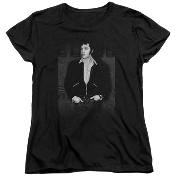 Black women's t-shirt with Elvis Presley Just Cool graphic