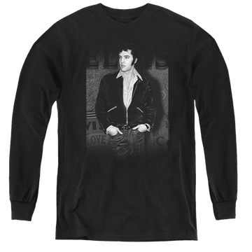 Black youth long sleeve t-shirt with Elvis Presley Just Cool graphic
