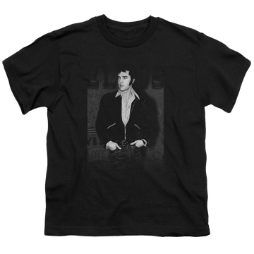 Black youth t-shirt for ages 8 to 12 with Elvis Presley Just Cool graphic