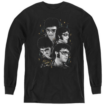 Black youth long sleeve t-shirt with Elvis Presley Faces graphic