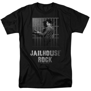 Black men's regular fit t-shirt with Elvis Presley Jailhouse Rock graphic