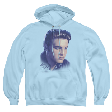 Light blue pullover hoodie with Elvis Presley Big Portrait graphic