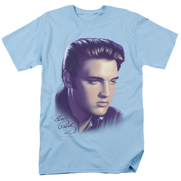 Light blue men's regular fit t-shirt with Elvis Presley Big Portrait graphic