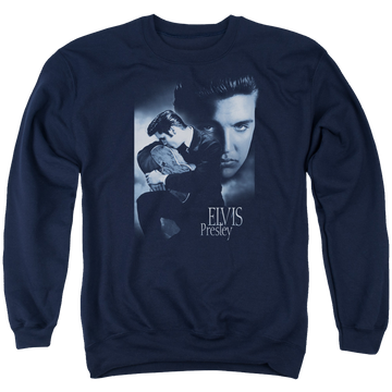 Navy men's crewneck sweatshirt with Elvis Presley Reverent graphic