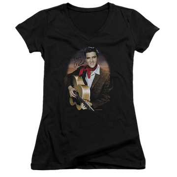 Elvis Presley Red Scarf #2 - Juniors V-Neck T-Shirt Juniors V-Neck T-Shirt Elvis Presley   