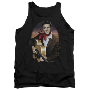 Black men's tank with Elvis Presley Red Scarf #2 graphic