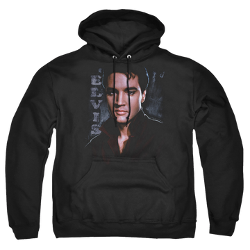 Black pullover hoodie with Elvis Presley Tough graphic