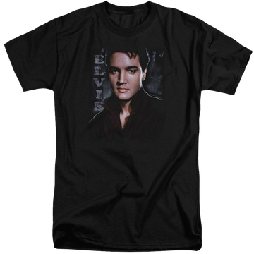 Black men's tall fit t-shirt with Elvis Presley Tough graphic